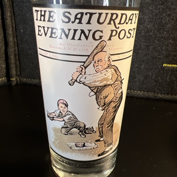 Rare 1987 Norman Rockwell Saturday Evening Post Glass Gramps At The Plate Arby's - Picture 2 of 6